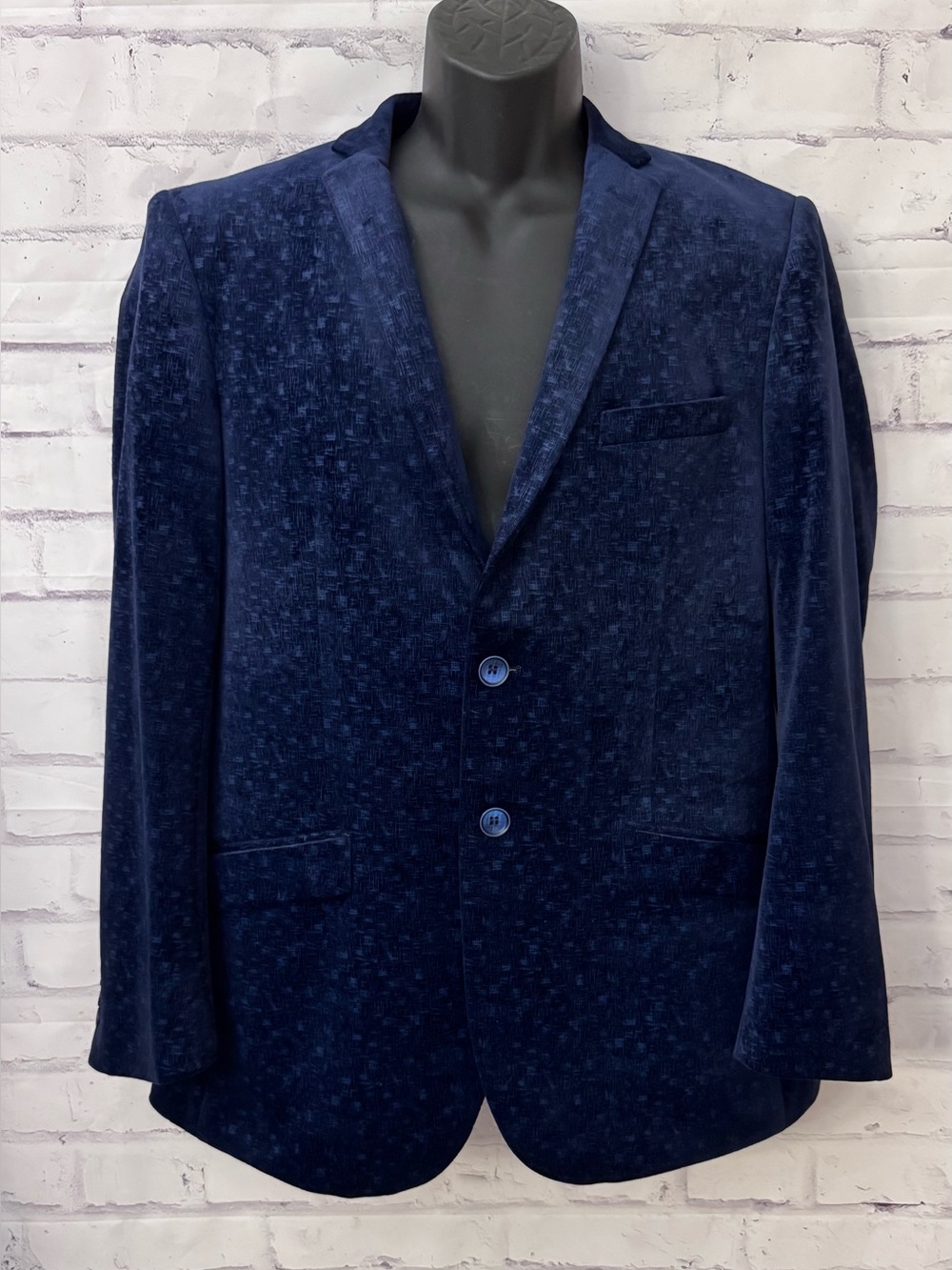 Tazio Italy 40R Men’s Classic Fashion Sport Coat Blue‎ Crackle Velvet Slim Fit